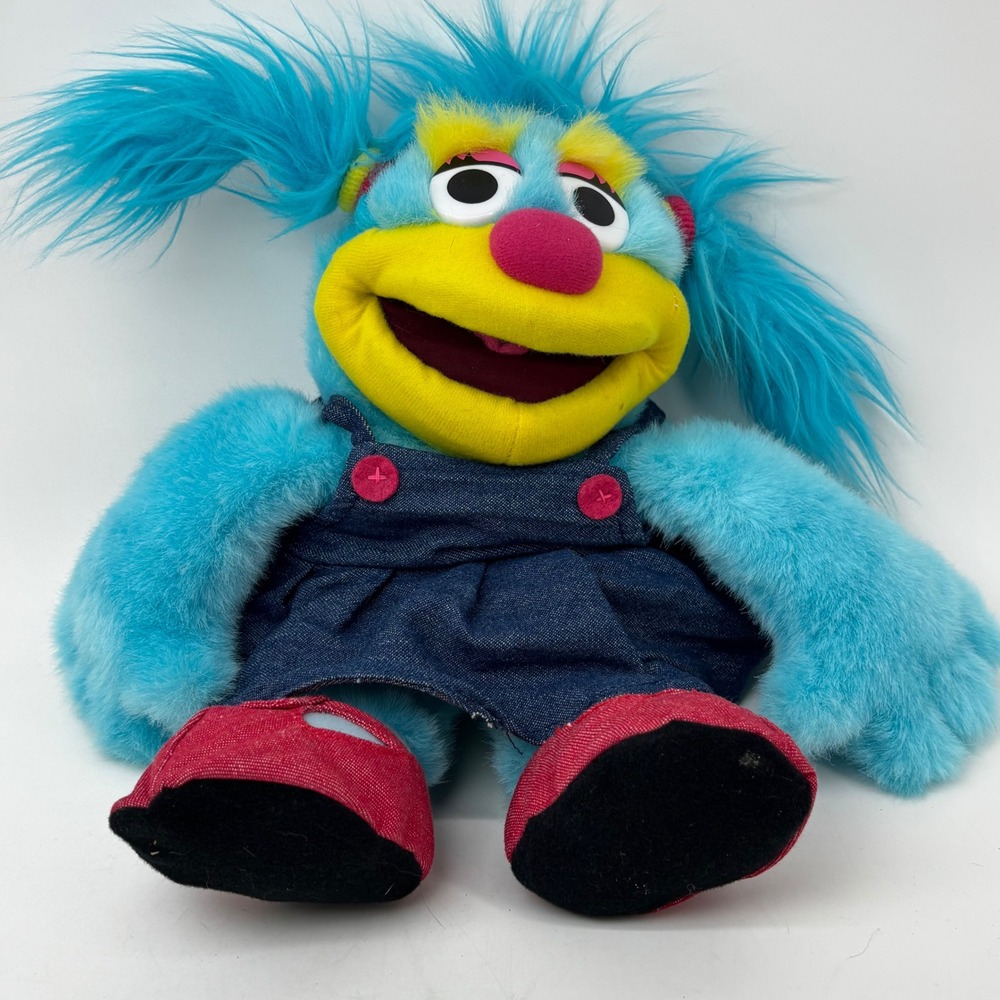 Vintage Scott Foresman Annie Blue Monster Hand Puppet Denim Jumper 13 Inch